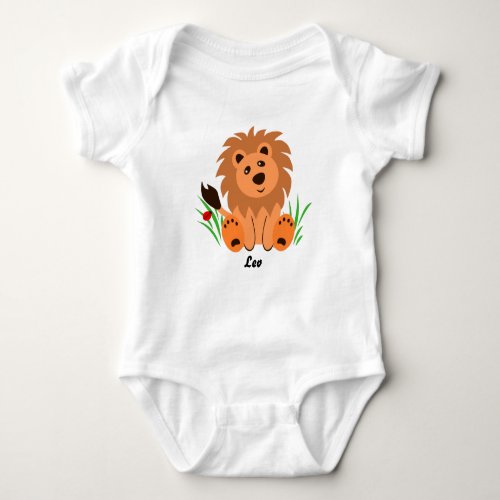Cute lion in the grass with ladybug baby bodysuit