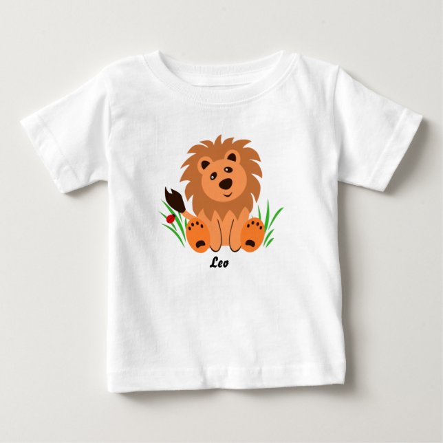 Cute lion in the grass with ladybug baby T-Shirt (Front)