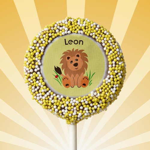 Cute lion in the grass with ladybug kids birthday  chocolate covered oreo pop