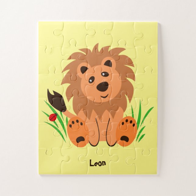 Cute lion in the grass with ladybug  kids  jigsaw puzzle (Vertical)