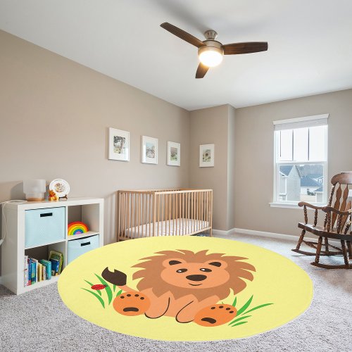 Cute lion in the grass with ladybug kids  rug