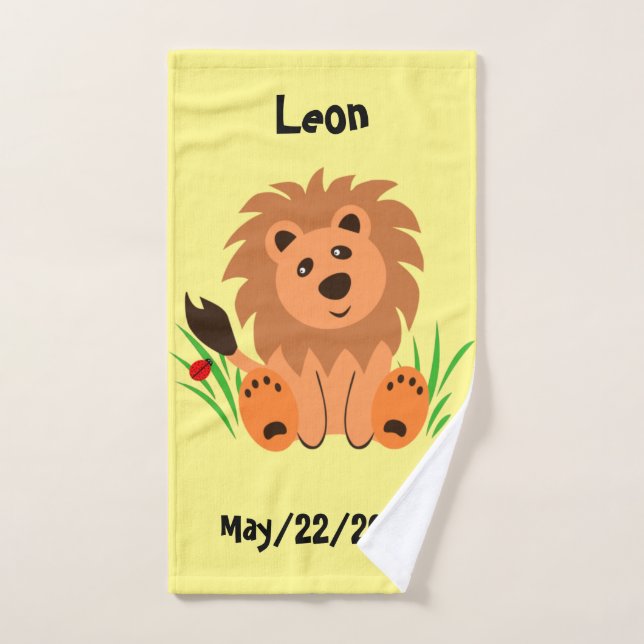 Cute lion in the grass with ladybug kids towel (Hand Towel)
