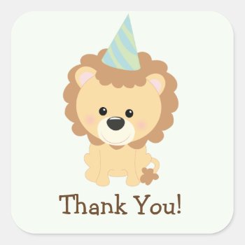 Cute Lion Jungle Animal Thank You Square Sticker by Card_Stop at Zazzle
