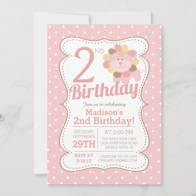 Cute Lion Jungle Safari Girls Birthday Invitation (Front)
