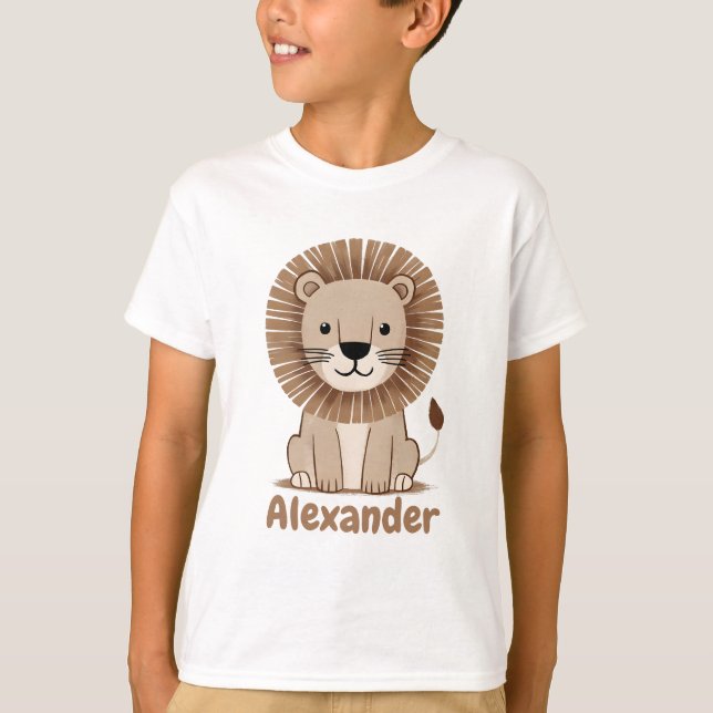 Cute Lion Kids Boys Name personalizable T-Shirt (Front)