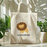 Cute Lion Kids' Personalized Tote Bag<br><div class="desc">This kids' tote bag for animal lovers features a cute illustration of a lion. Personalize it with your child's name in black letters. Makes a great book bag for boys or girls!</div>