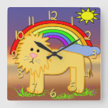 Cute Lion Kid&#39;s Square Wall Clock at Zazzle