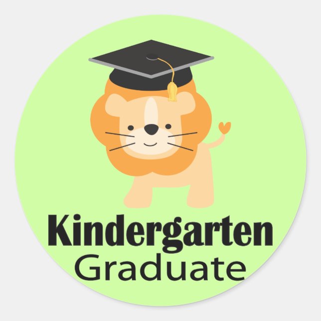 Cute Lion Kindergarten Graduation Gift Classic Round Sticker (Front)