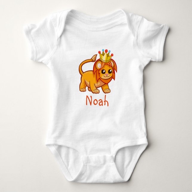 Cute Lion King Crown Jungle Animal Baby Name Baby Bodysuit (Front)