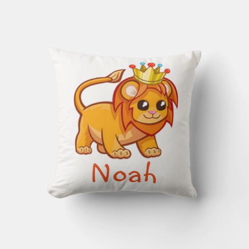 Cute Lion King Crown Jungle Animal Kids Name Throw Pillow