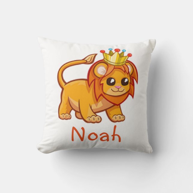 Cute Lion King Crown Jungle Animal Kids Name Throw Pillow (Front)