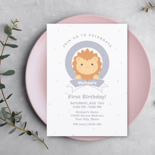 Cute Lion King of the Jungle Baby's First Birthday Invitation
