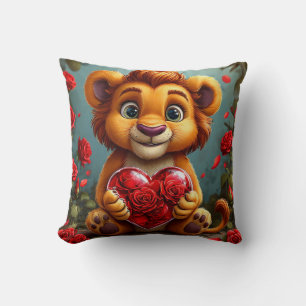 🦁❤️ Cute Lion Love Cozy Decor Gift ✨ Throw Pillow