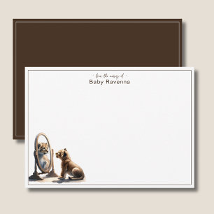 Cute Lion Mirror Walnut Brown Nursery Thank You  Note Card
