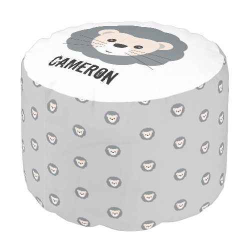 Cute Lion Modern Grey Safari Personalized Pouf