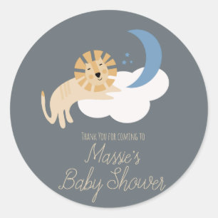 Cute Lion Moon Cloud Baby Shower Classic Round Sticker