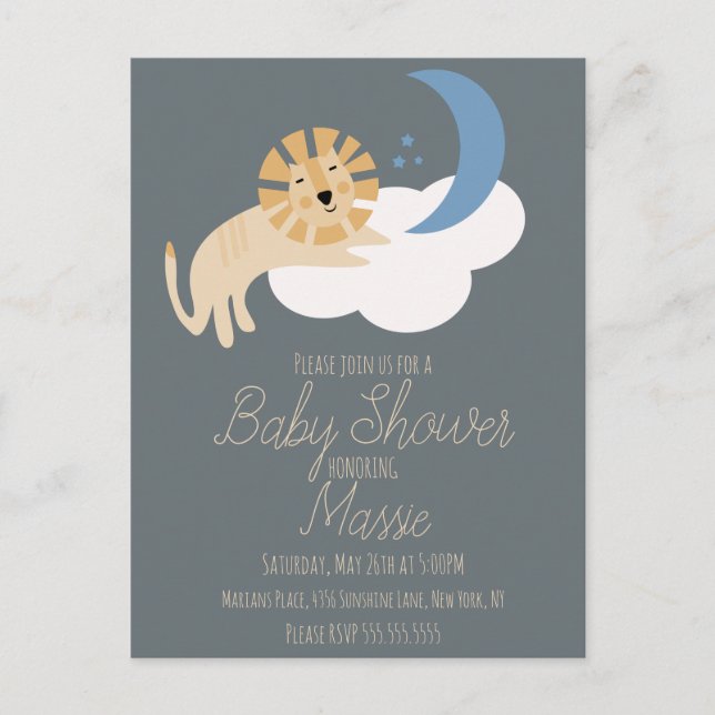Cute Lion Moon Cloud Baby Shower Invitation Postcard (Front)