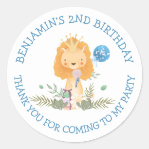 Cute Lion Name Thank you Boy 2nd Birthday Classic Round Sticker