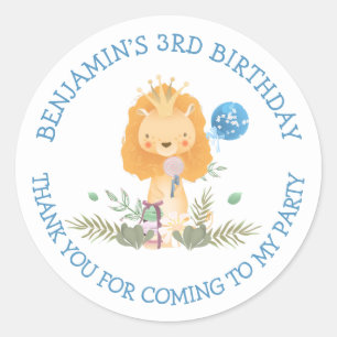 Cute Lion Name Thank You Boy 3rd Birthday Classic Round Sticker