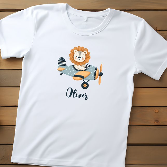 Cute Lion on Charming Airplane Personalized Toddler T-shirt (Creator Uploaded)