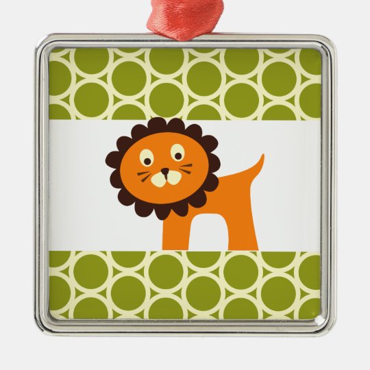 Cute Lion on Green Pattern Gifts for Kids Metal Ornament