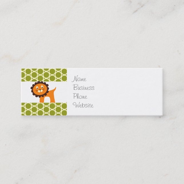 Cute Lion on Green Pattern Gifts for Kids Mini Business Card (Front)