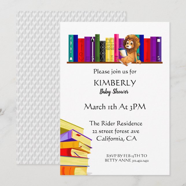 Cute Lion On Library Baby Shower Invitation (Front/Back)