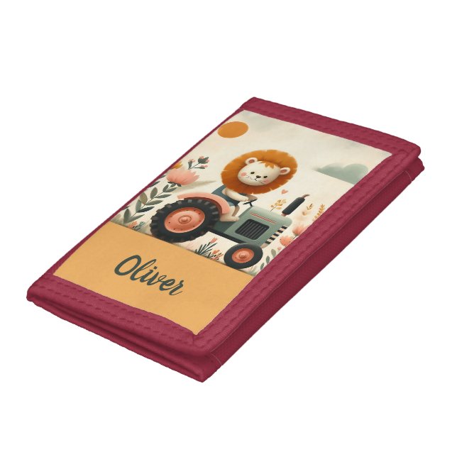 Cute Lion on Tractor Adventure Trifold Wallet (Bottom)