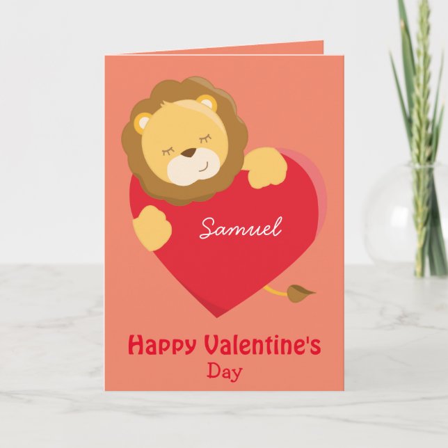 Cute Lion on Valentine's Day for your son Card (Front)