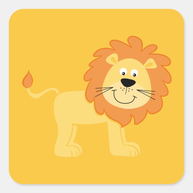 Cute Lion Orange Square Sticker (Front)