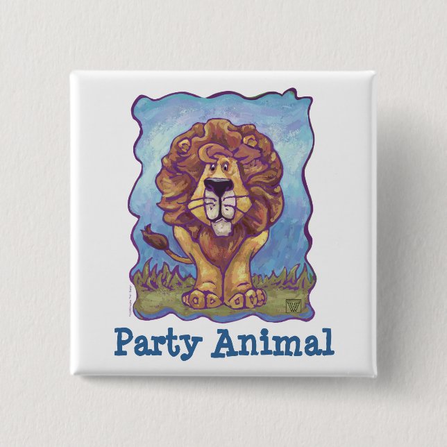 Cute Lion Party Animal Button (Front)