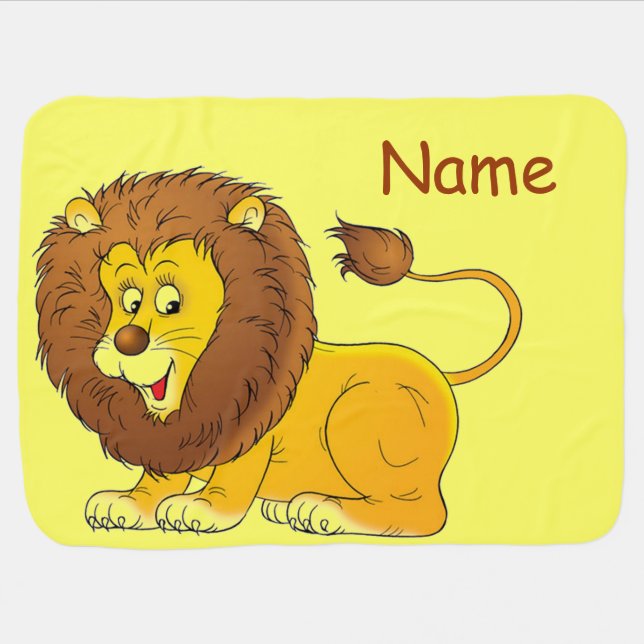 Cute Lion Personalized Baby Blanket (Horizontal)