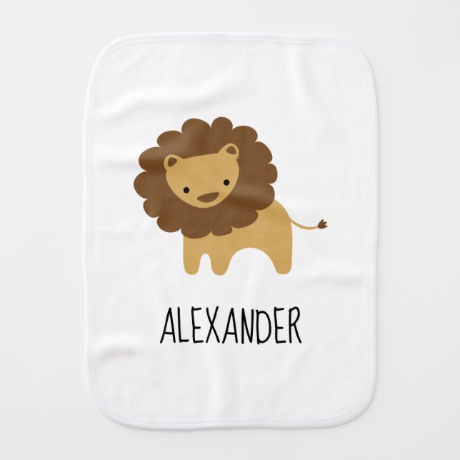 Cute Lion Personalized Baby Burp Cloth (Front)