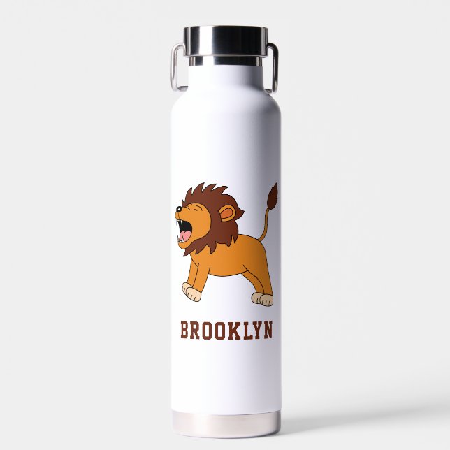 Cute Lion Personalized Custom Name Back To School Water Bottle (Front)