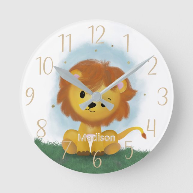 Cute Lion Personalized Gender Neutral  Round Clock (Front)