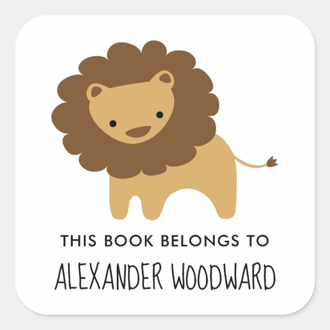 Cute Lion Personalized Kids Bookplate (Front)