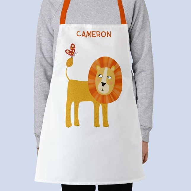 Cute Lion Personalized Name Apron (Pesonalized custom name fun lion apron)