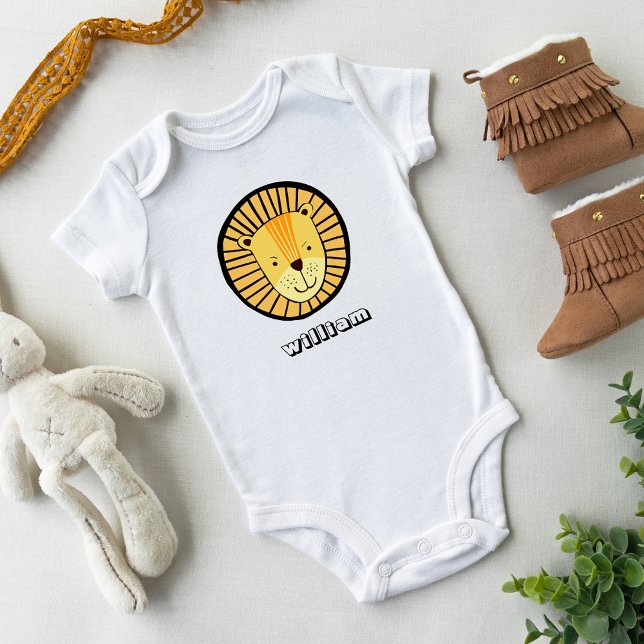 Cute Lion Personalized Name Baby Bodysuit (Creator Uploaded)