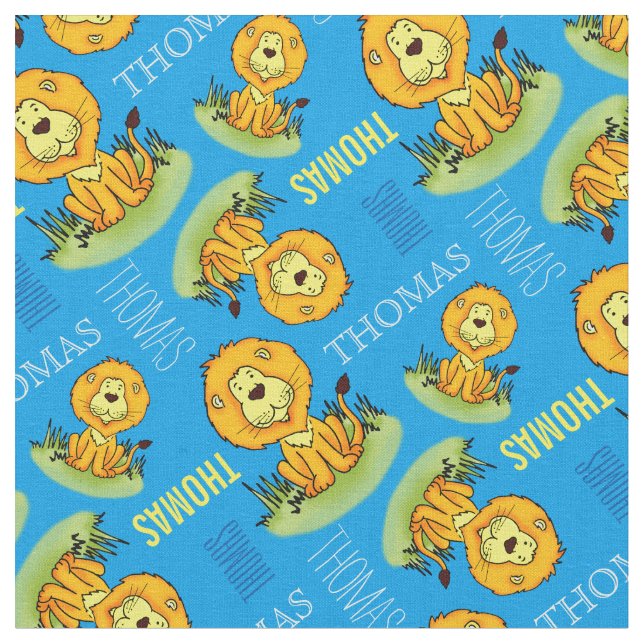 Cute lion personalized name kids fabric (Close Up)