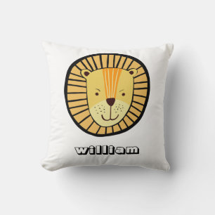 Cute Lion Personalized Name Throw Pillow