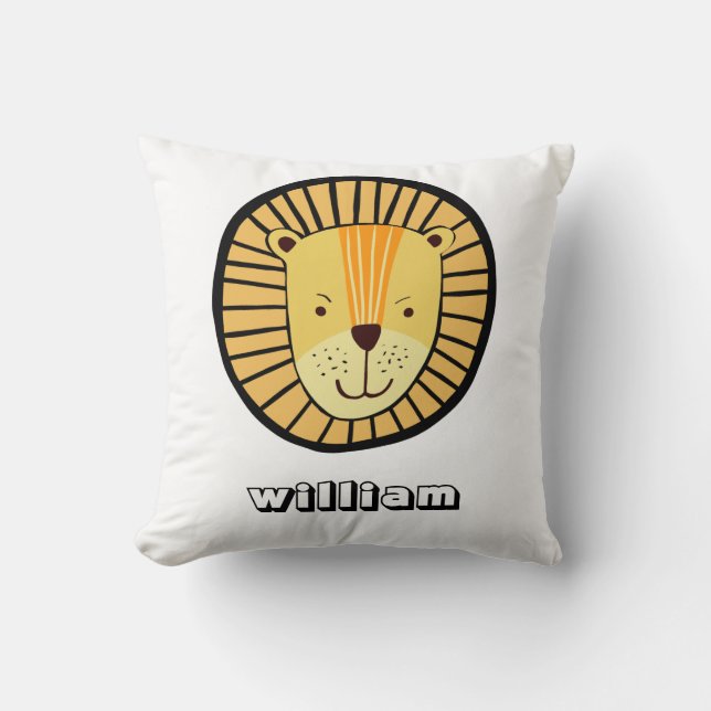 Cute Lion Personalized Name Throw Pillow (Front)