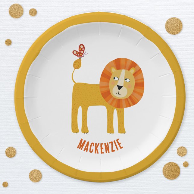 Cute Lion Personalized Paper Plates (Cute lion personalized paper party plate)