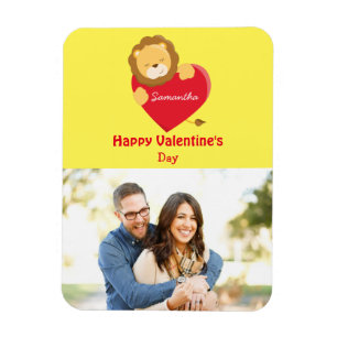 Cute Lion Photo Valentine's Day Yellow Magnet