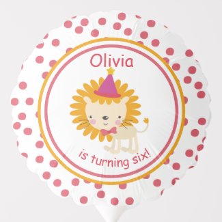 Cute Lion & Pink Polkadots - Kids' Birthday Balloon