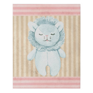 Cute Lion Pink Stripe Faux Canvas Print