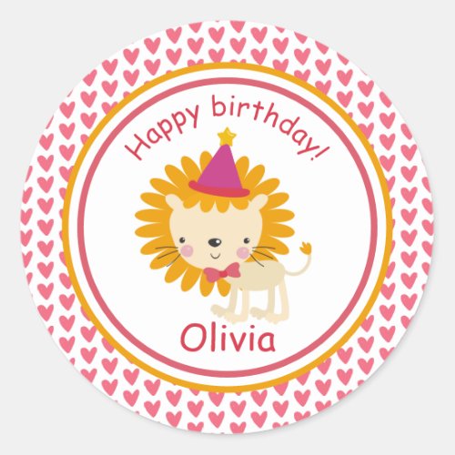 Cute Lion  Polkadots _ Personalized Kids Birthday Classic Round Sticker