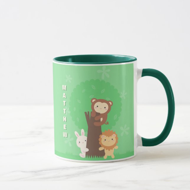 Cute Lion Rabbit & Monkey Woodland Forest Animals Mug (Right)