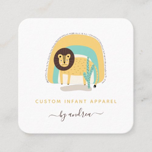 Cute Lion  Rainbow Whimsical Illustration Nanny Square Business Card