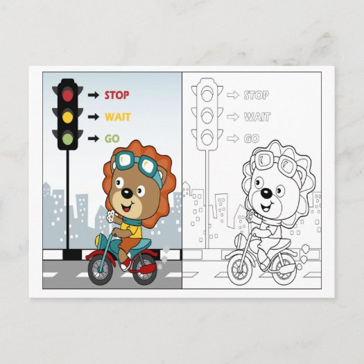 Cute Lion Riding Motorcycle Coloring Activity