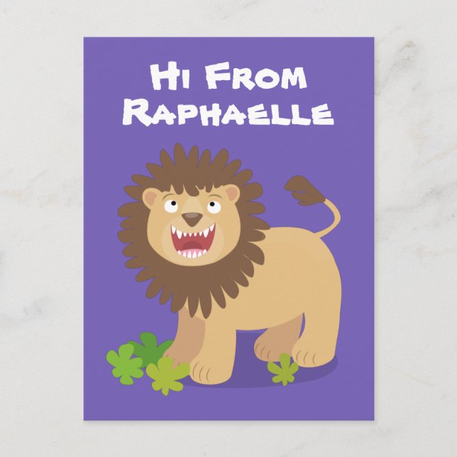 Cute lion roaring cartoon illustration postcard (Front)